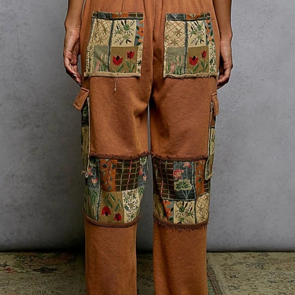 POL Rust Patchwork Wide-Leg Cargo Pants NWOT - image 4